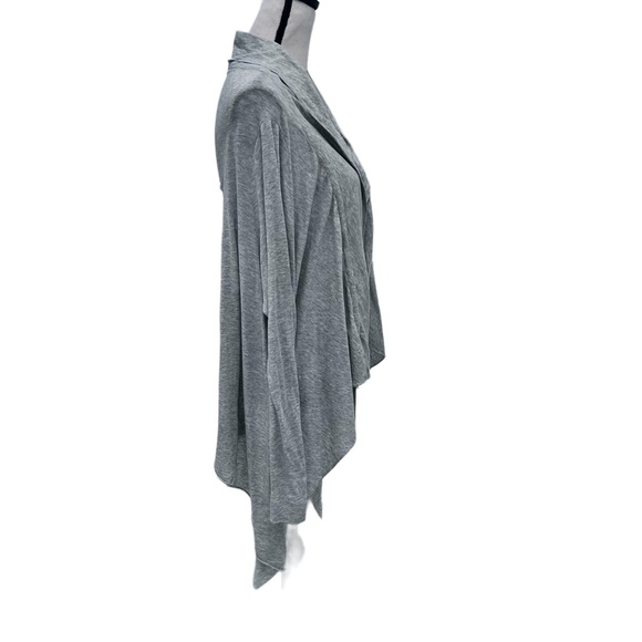 DKNY HEATHER GRAY COTTON OPEN RUFFLE NECK CARDIGAN - Picture 3 of 13